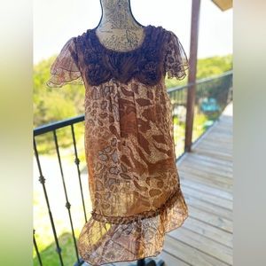 Pretty Angel Floral Animal Print Flutter Sleeved Tiered Tunic/Dress Medium NWT